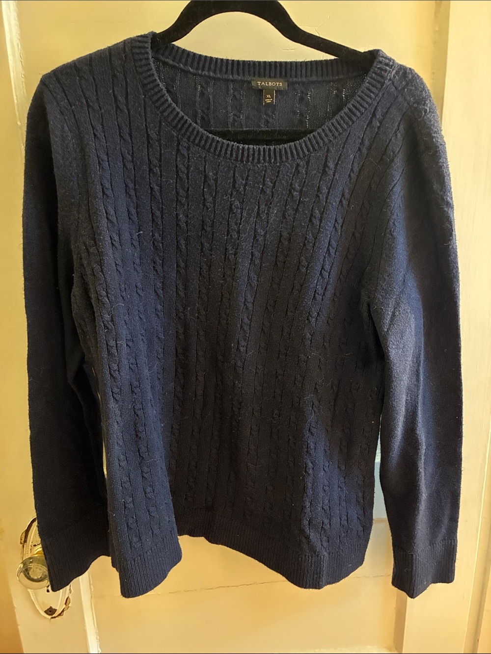 Talbots Navy Cable Knit Crewneck Sweater